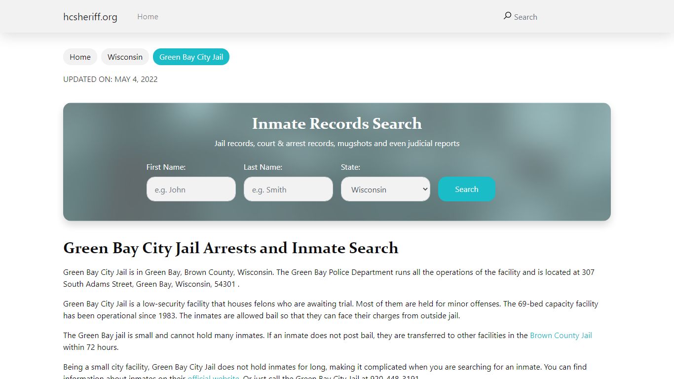 Green Bay City Jail Arrests and Inmate Search - hcsheriff.org