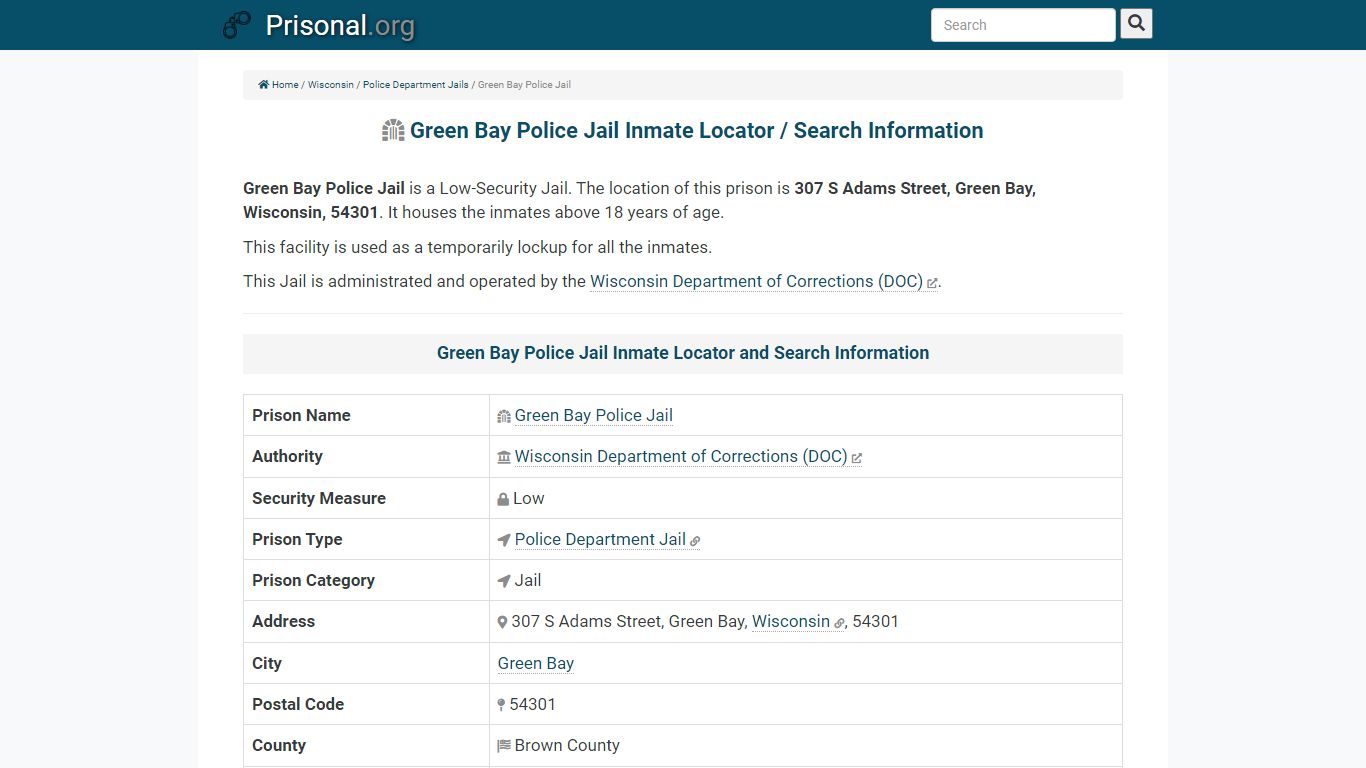 Green Bay Police Jail-Inmate Locator/Search Info, Phone ...